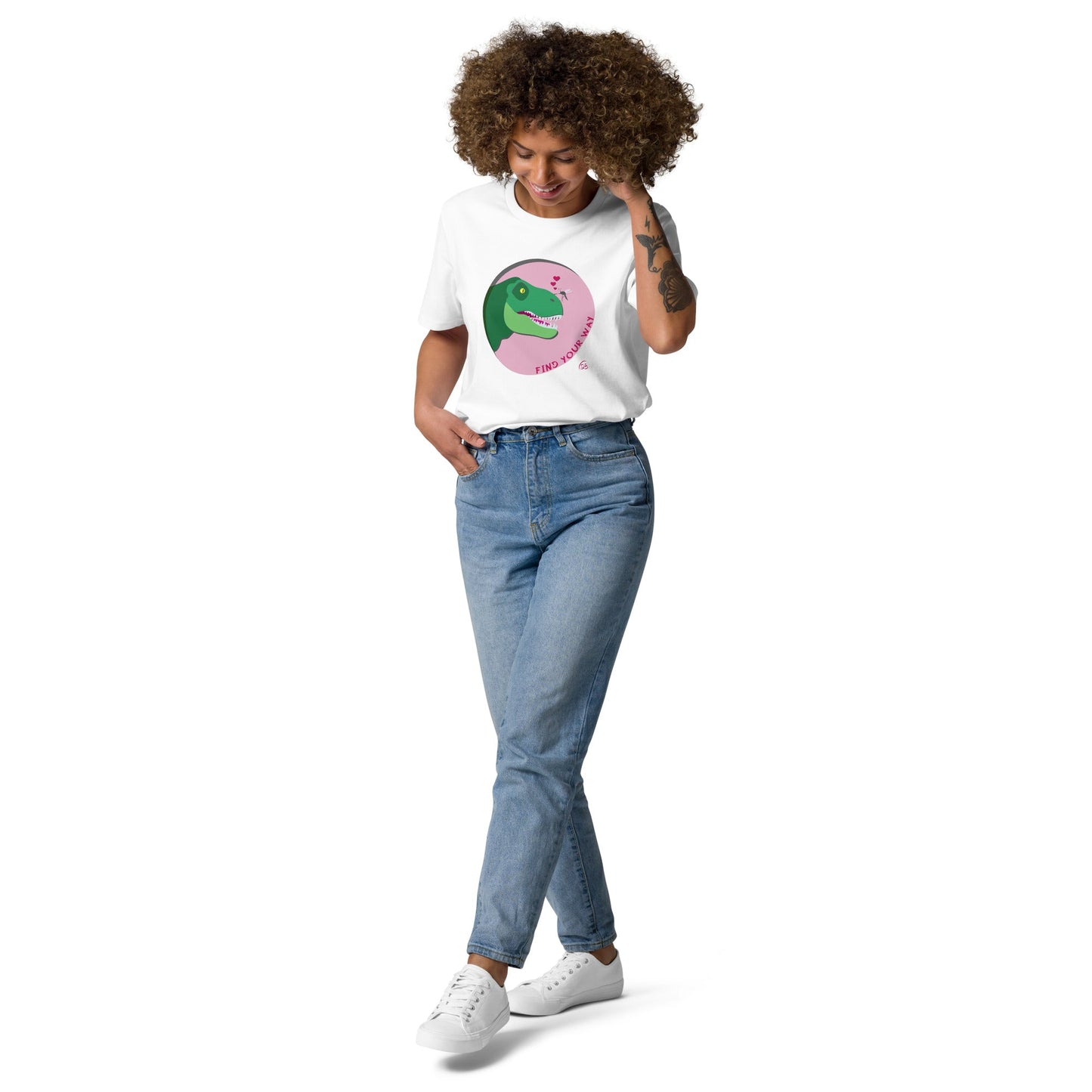 "Your Way" T-shirt grafica con grafica t-rex e zanzara - DeBee Way